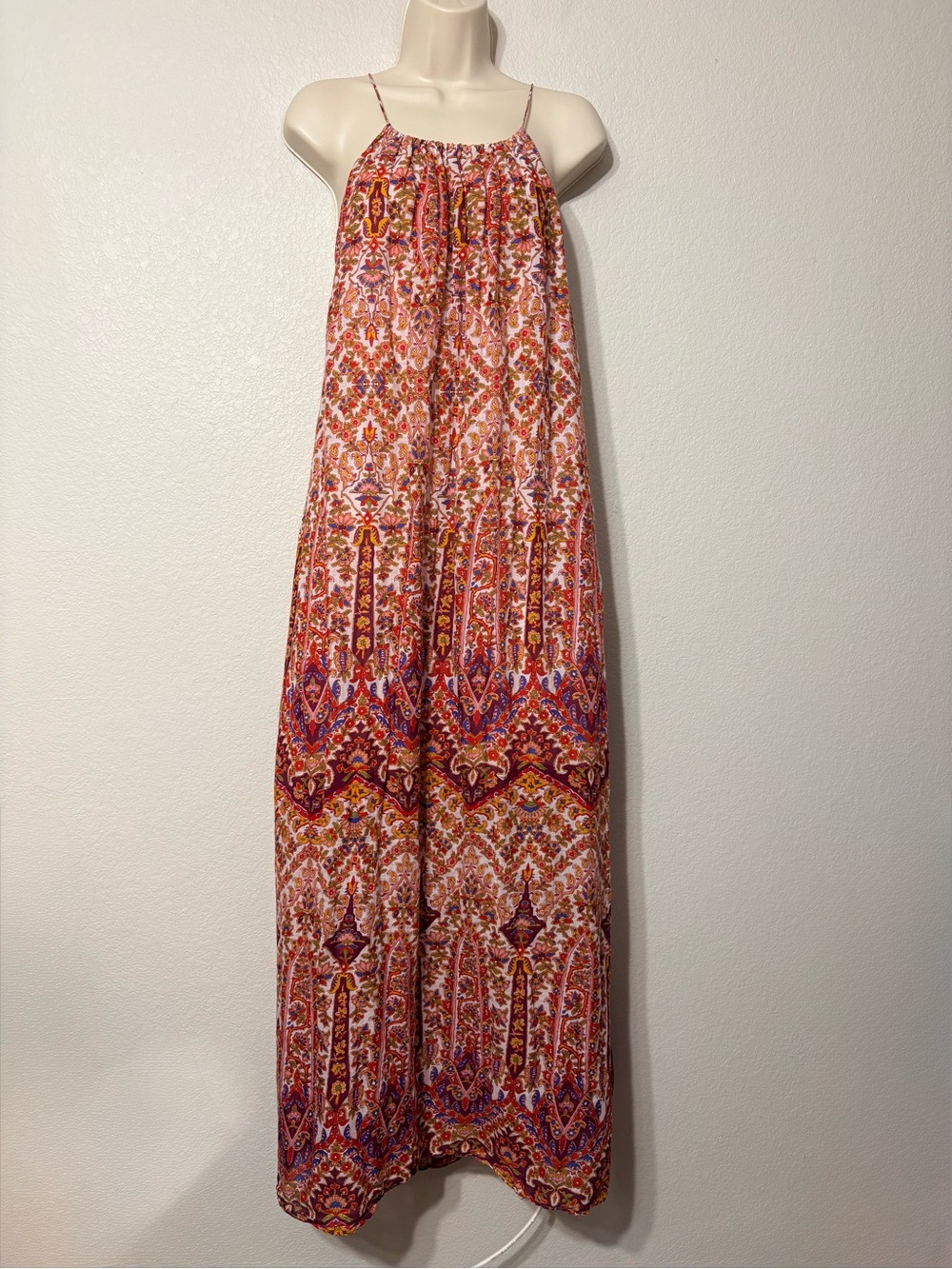 Bohemian Red Floral Multi Maxi Skirt with Spaghetti Straps Sexy Low Back L